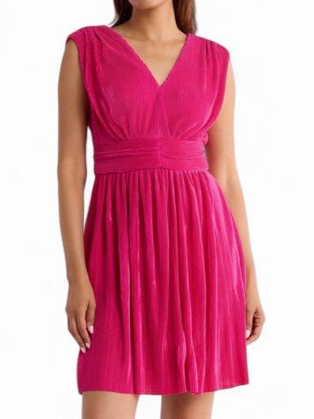 Sleeveless V-Neck Fuchsia Dress